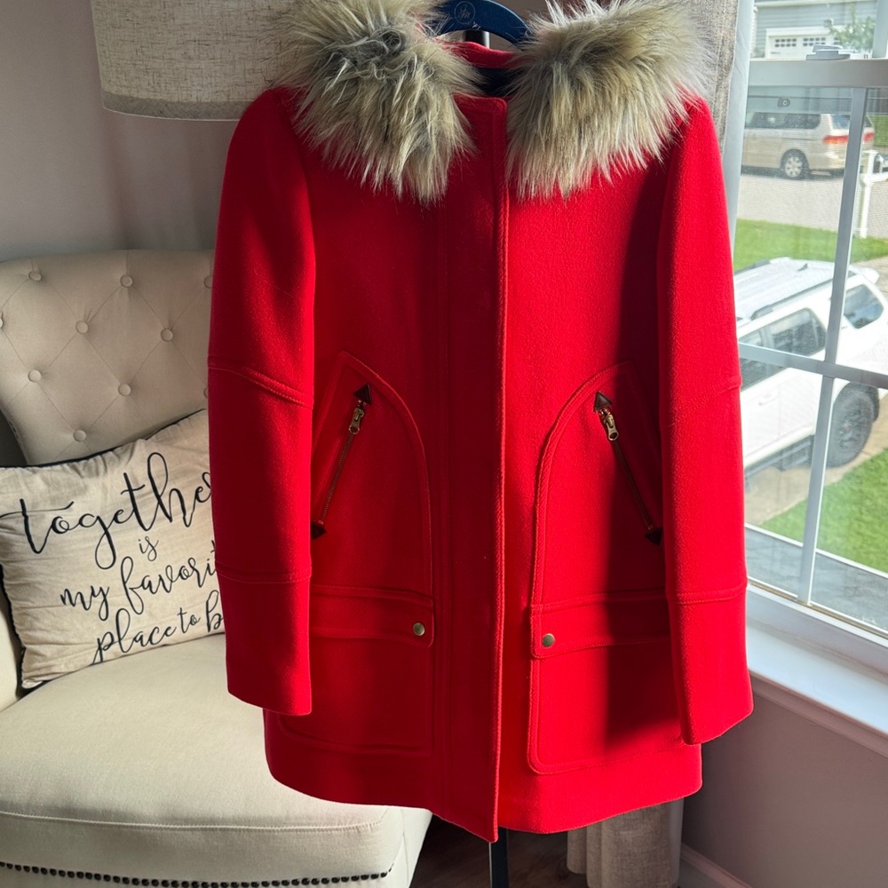 Women's Red Fur-Trimmed Coat